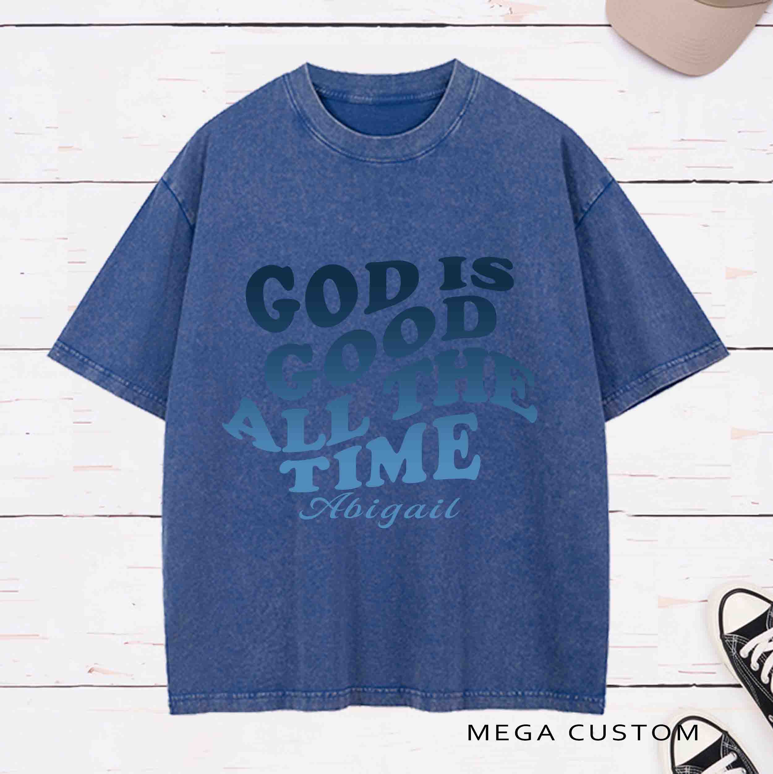 Personalized Bible Verse God Is Good All The Time Washed T-Shirt with Name Birthday Easter Gift for Christian