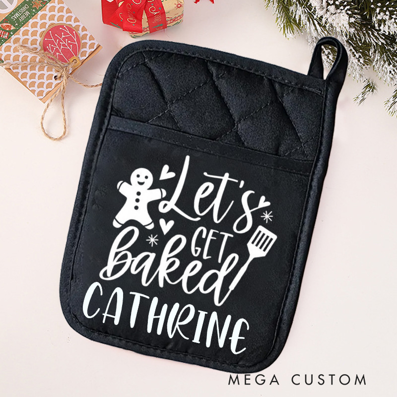 Personalized Let's Get Baked Pot Holders Custom Gingerbread Man Potholder with Name Christmas Gift Baking Lovers Gift Baker Gift