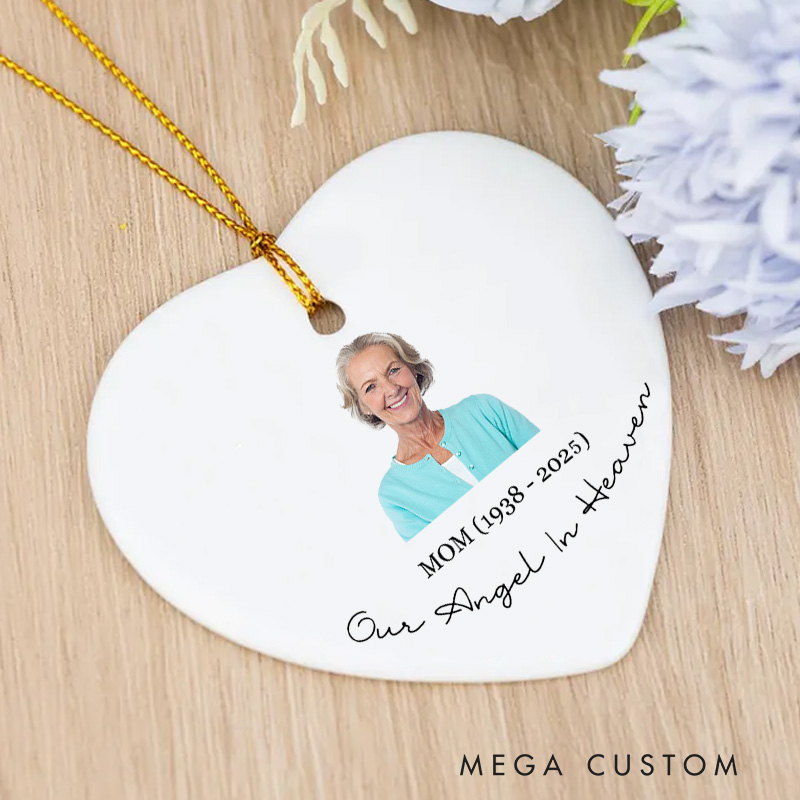 Personalized Photo Ornaments Memorial Ceramic Ornament Sympathy Gifts for Loss of Loved One Christmas in Heaven Tree Decor Remembrance Gift