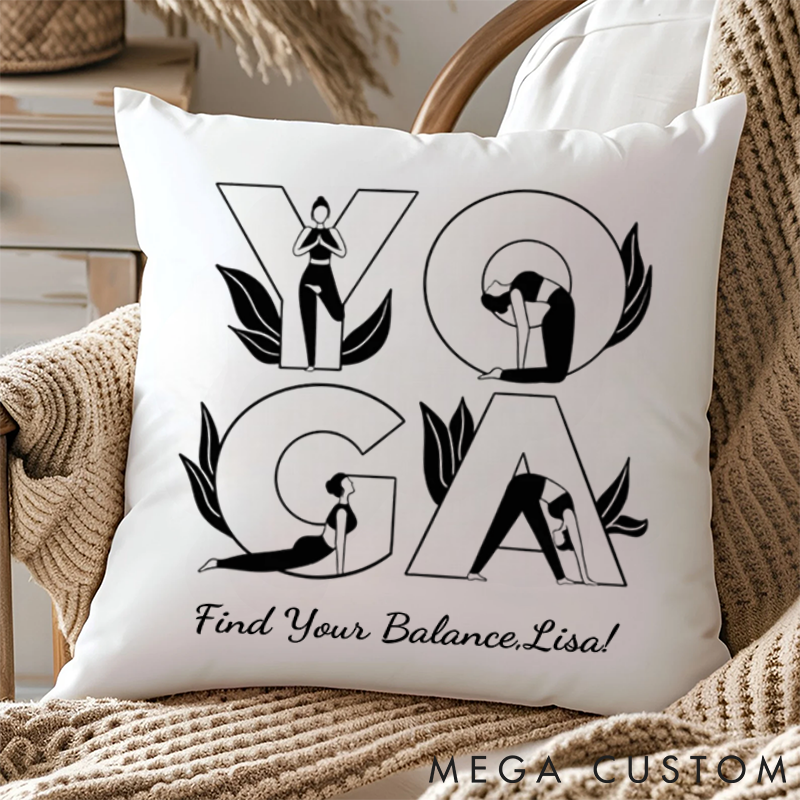 Personalized Yoga Pillows with Inspirational Quote and Artistic Yoga Pose Custom Name Yoga Pillows Gift Idea for Yoga Lover