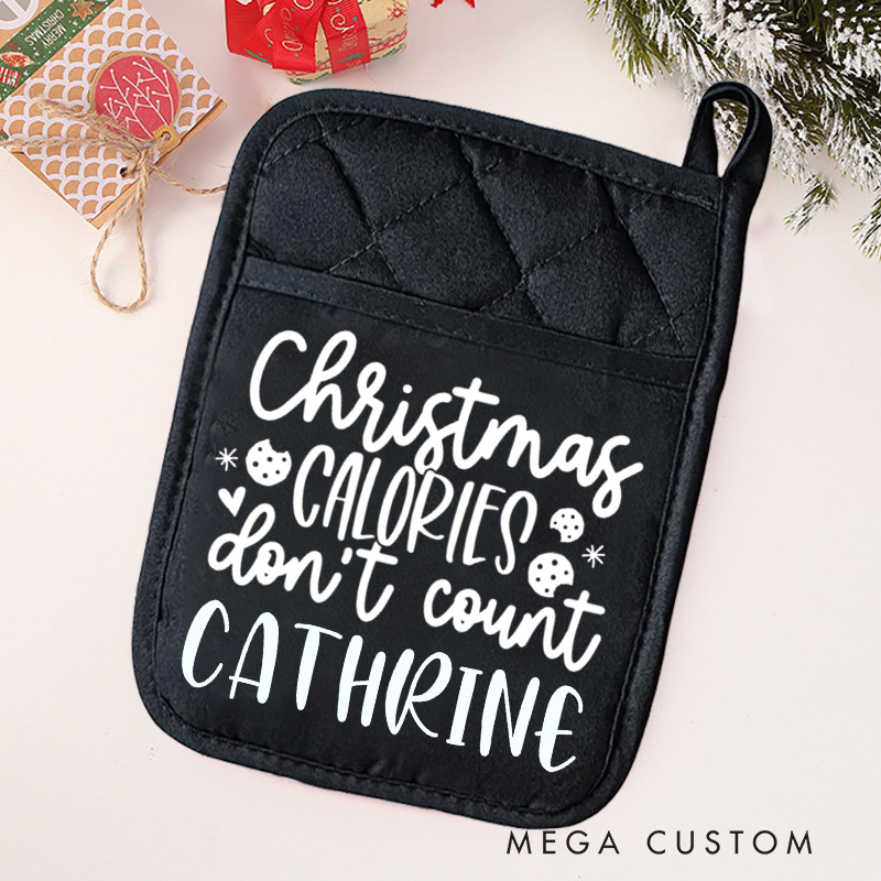 Personalized Christmas Calories Don't Count Pot Holders Custom Cookie Potholder with Name Christmas Gift Baking Lovers Gift Baker Gift