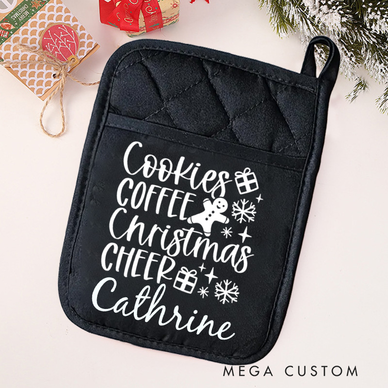 Personalized Cookies Coffee Christmas Cheer Pot Holders Custom Gingerbread Man Potholder with Name Christmas Gift Baking Lovers Gift Baker Gift