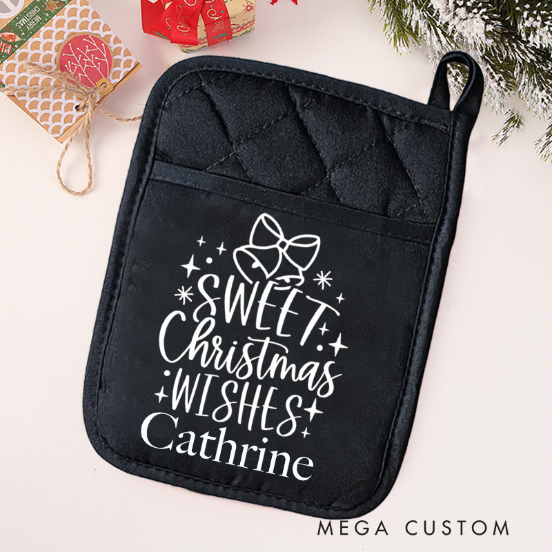 Personalized Sweet Christmas Wishes Pot Holders Custom Bell Potholder with Name Baking Lovers Gift Baker Gift Christmas Gift