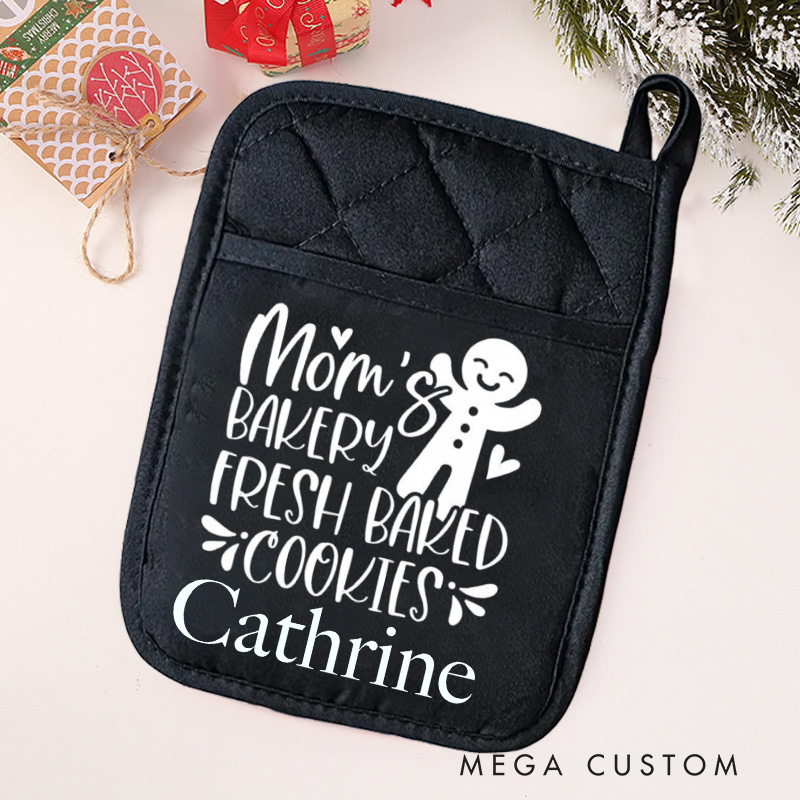Personalized Mom's Bakery Fresh Backed Cookies Pot Holders Custom Gingerbread Man Potholder with Name Baking Lovers Gift Baker Gift