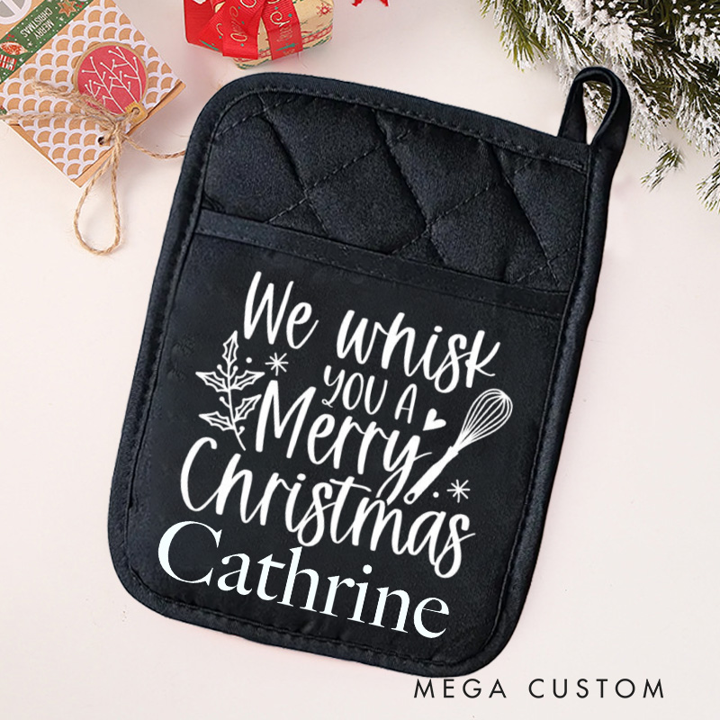 Personalized We Whisk You A Merry Christmas Pot Holders Custom Holly Potholder with Name Baking Lovers Gift Baker Gift Christmas Gift