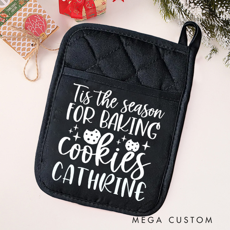 Personalized Tis the Season for Baking Cookies Pot Holders Custom Cookie Potholder with Name Baking Lovers Gift Baker Gift