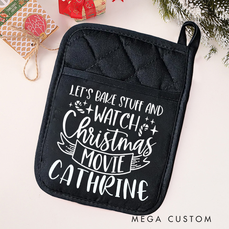 Personalized Let's Bake Stuff And Watch Christmas Movie Pot Holders Custom Candy Cane Potholder with Name Baking Lovers Gift Baker Gift Christmas Gift