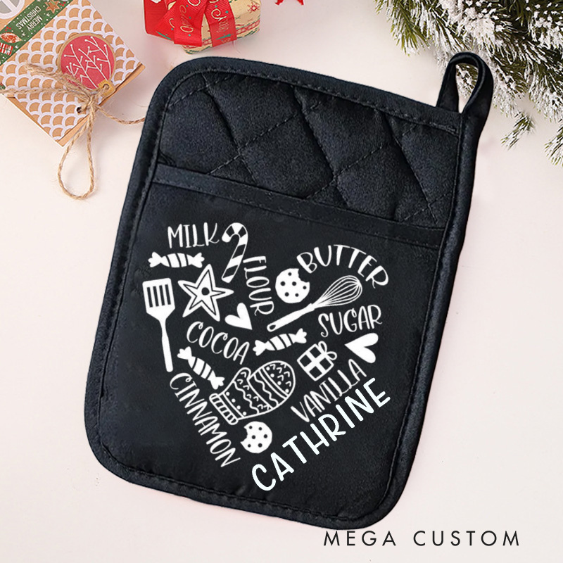 Personalized Heart Recipe Pot Holders Custom Heart Shape Potholder with Name Baking Lovers Gift Baker Gift Christmas Gift