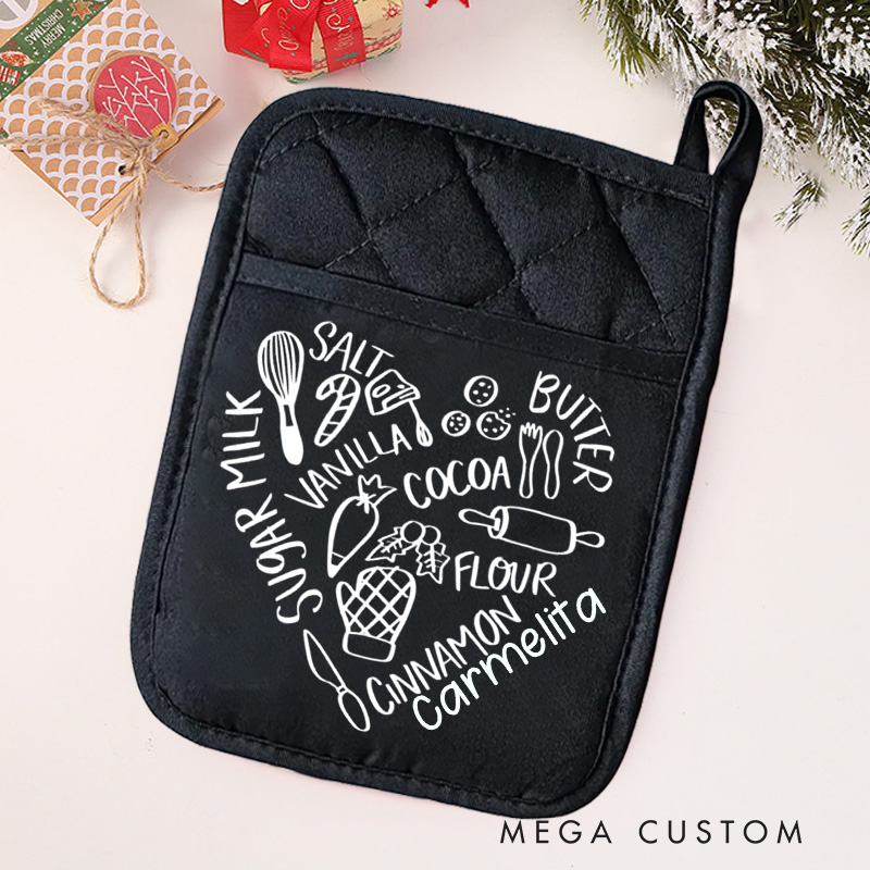 Personalized Baking Recipe Pot Holders Custom Cookies Heart Potholder with Name Baking Lovers Gift Baker Gift Christmas Gift