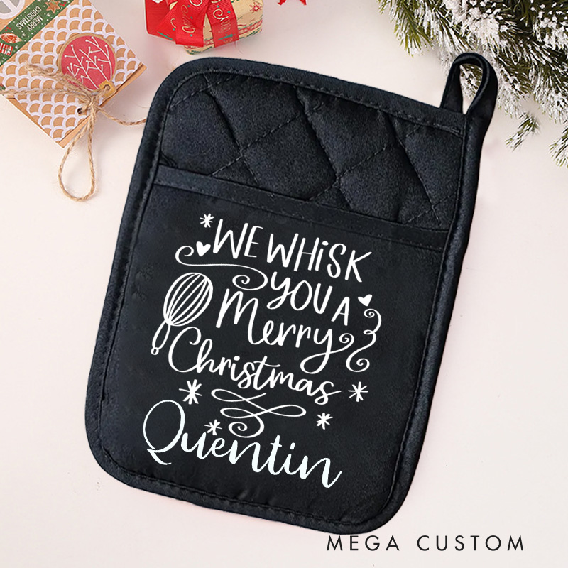 Personalized We Whisk You A Merry Christmas Wishes Pot Holders Custom Potholder with Name Baking Lovers Gift Baker Gift Christmas Gift