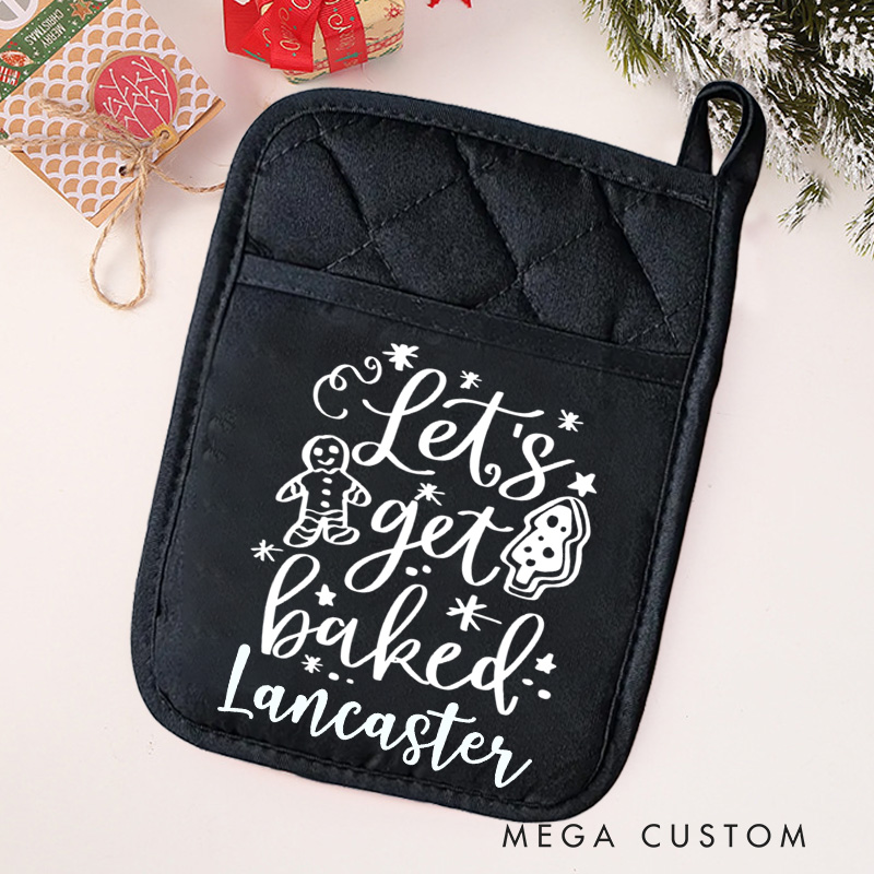 Personalized Let's Get Baked Pot Holders Custom Gingerbread Man Potholder with Name Baking Lovers Gift for Baker Gift Christmas Gift