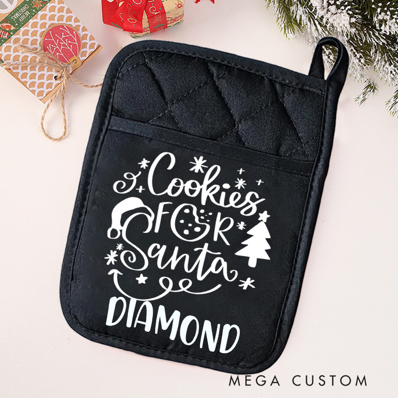 Personalized Cookies for Santa Pot Holders Custom Xmas Tree Potholder with Name Baking Lovers Gift for Baker Gift Christmas Gift