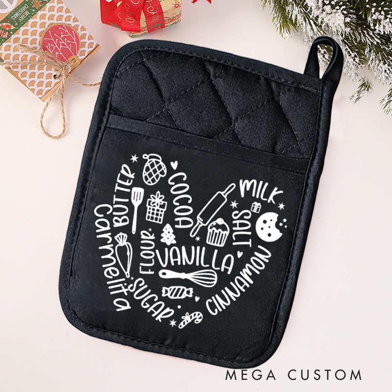 Personalized Baking Recipe Pot Holders Custom Heart Baking Potholder with Name Baking Lovers Gift for Baker Gift Christmas Gift