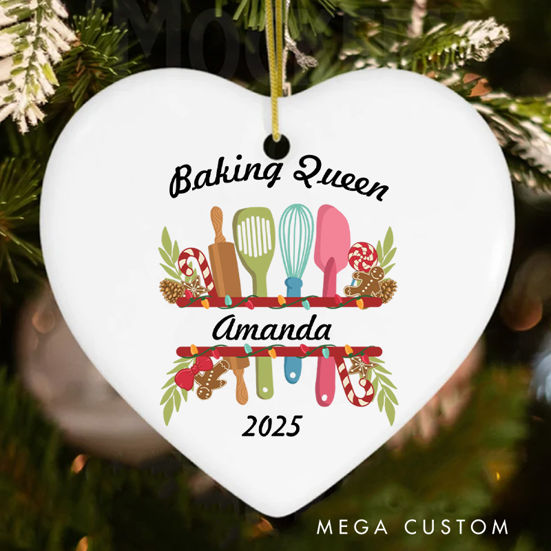 Personalized Baking Queen Christmas Ornament Chef Pastry Ornament with Name Xmas Tree Decor for Baker 2025 Christmas Gift Baking Lover Gift