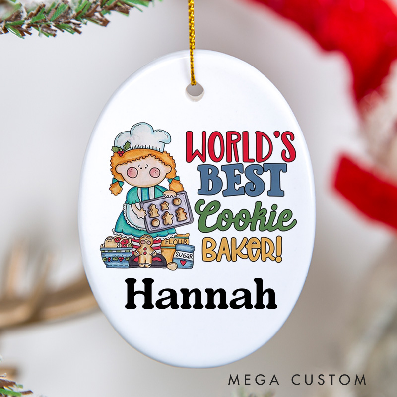 Personalized World's Best Cookie Baker Christmas Ornament Girl's Baking Ornament with Name Xmas Tree Decor Baker 2025 Christmas Gift Baking Lover Gift