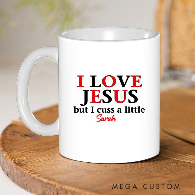 Personalized I Love Jesus Ceramic Mug with Name Birthday Gift for Christian Positive Affirmation Religious Gift for Christian