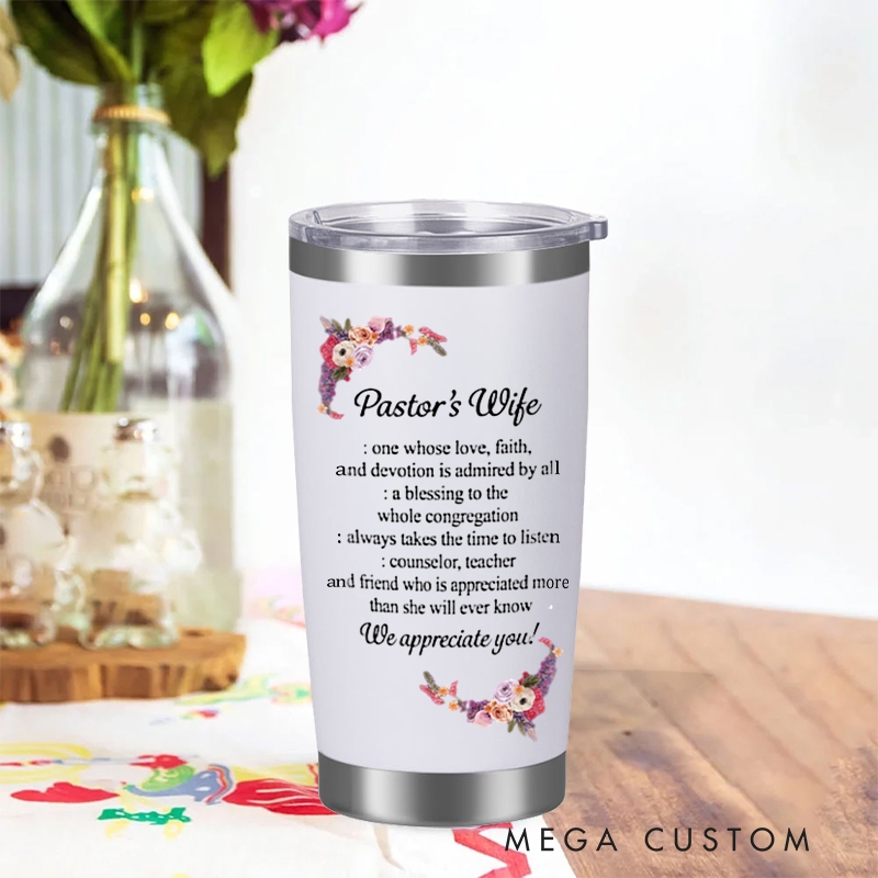 Personalized Pastor's Wife We Appreciate You Bible Verse 20oz Tumbler with Name Stainless Steel Insulated Travel Mug Christian Gift 