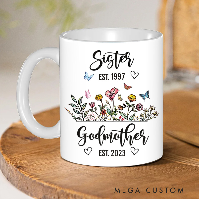 Personalized From Sister To Godmother Ceramic Mug with Years Religious Gift Birthday Gift for Women and Girls 