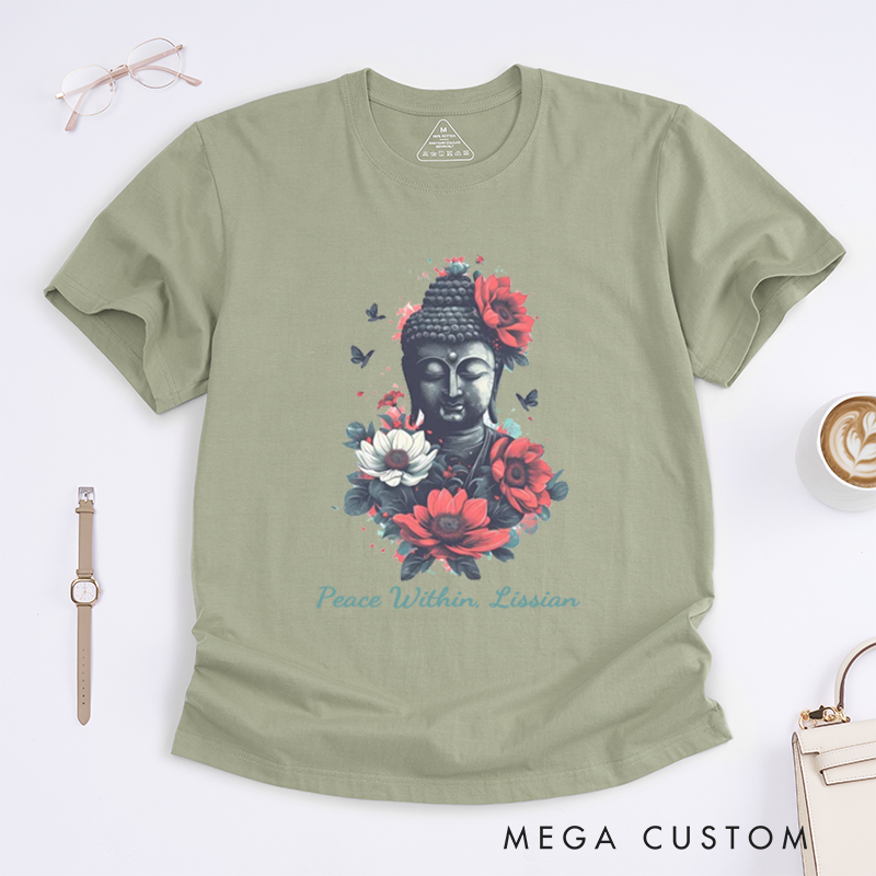 Personalized Buddha With Flowers T-Shirt Yoga T-Shirt Meditation T-Shirt Buddha T-Shirt Lotus Flower T-Shirt Gift for Her