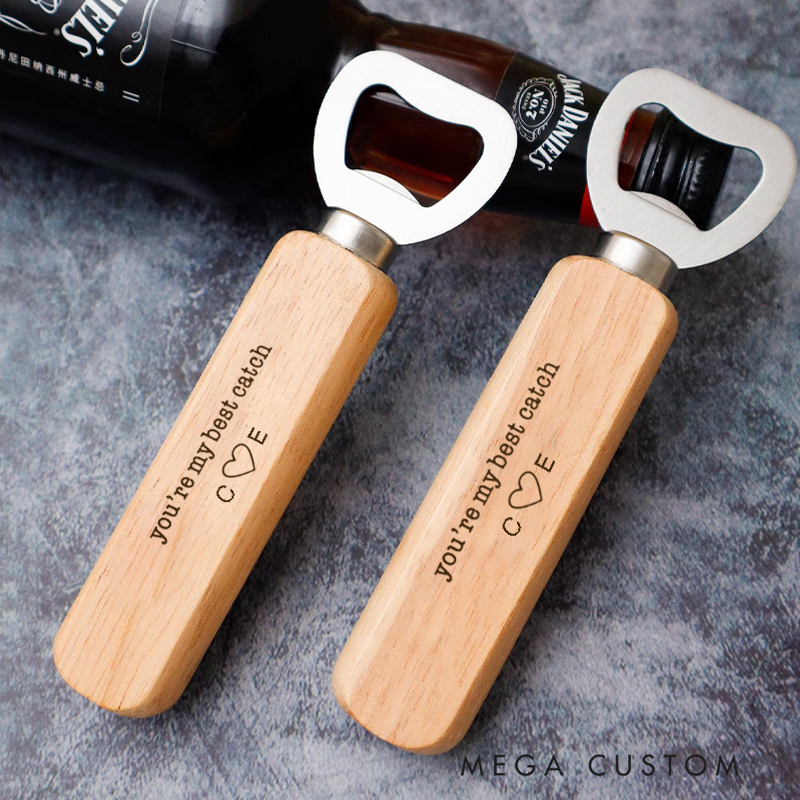 Personalized Wooden Bottle Opener You’re My Best Catch with Initials and Heart Design Great Gift for Fishing Lover