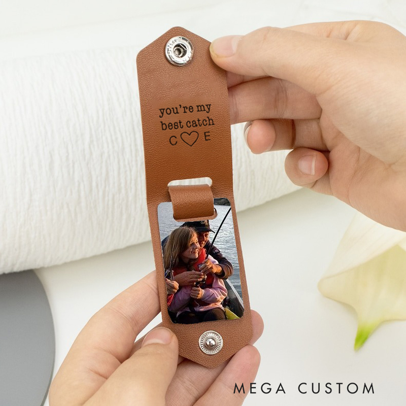[Copy]Personalized Leather Photo Keychain You Are My Best Catch Key Chain Gift for Fishing Lover