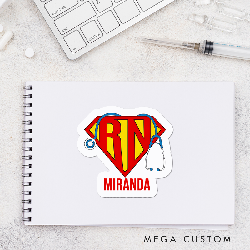 Personalized Nurse Stickers Super RN Personalized Sticker Funny Nurse Sticker Vinyl Die Cut Sticker