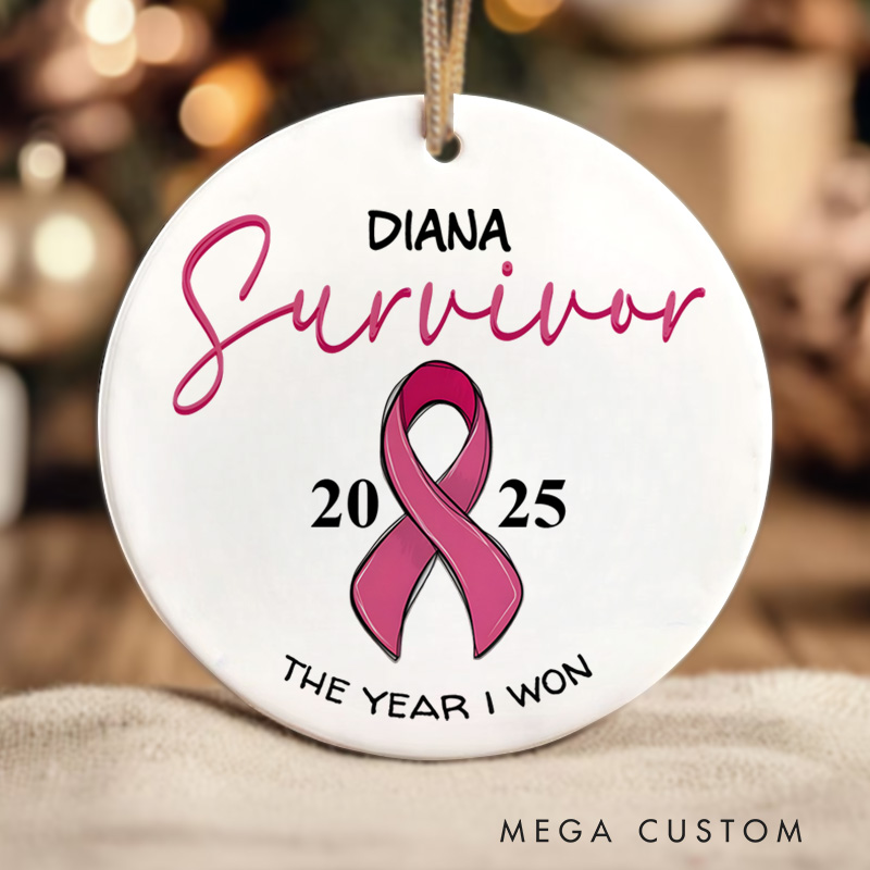 Personalized Cancer Survivor Year I Won Pink Ribbon Christmas Ornament to Celebrate Triumph Cancer Survivor Gift