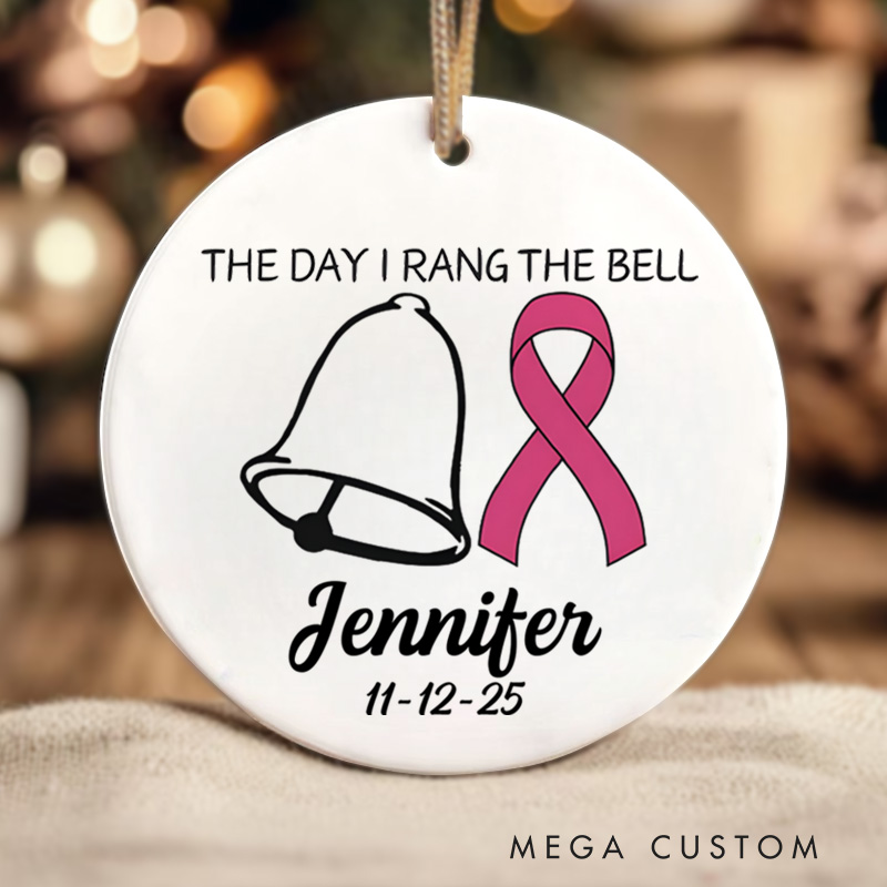Personalized The Day I Rang the Bell Pink Ribbon Christmas Ornament to Honor Your Journey Motivational Gift