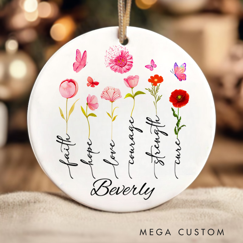 Personalized Floral Warrior Design Cancer Journey Tribute Christmas Ornament for Resilience