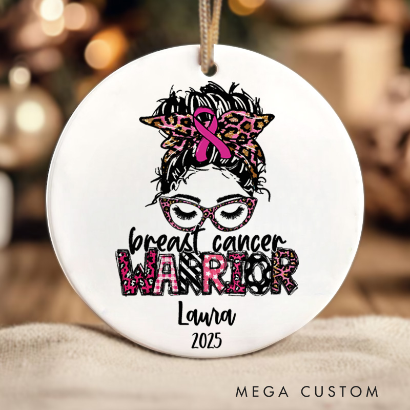 Personalized Breast Cancer Warrior Bold and Strong Design Christmas Ornament for Fighters