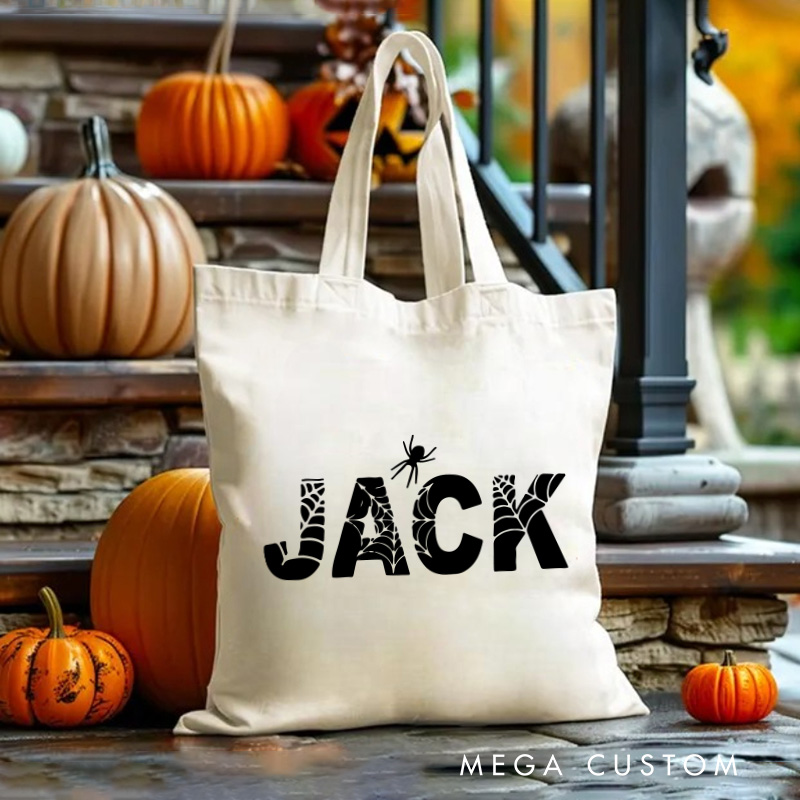 Personalized Halloween Bag with Name Canvas Tote Bag Halloween Bag Halloween Gift