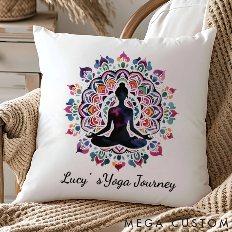 Personalized Yoga Pillows with Mandala Pattern and Yoga Silhouette Custom Name Yoga Pillows Gift Idea for Yoga Lover