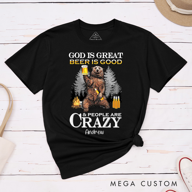 Personalized God Is Great Beer Is Good Classic T-Shirt with Custom Name Inspirational Shirt Religious Birthday Gift for Men