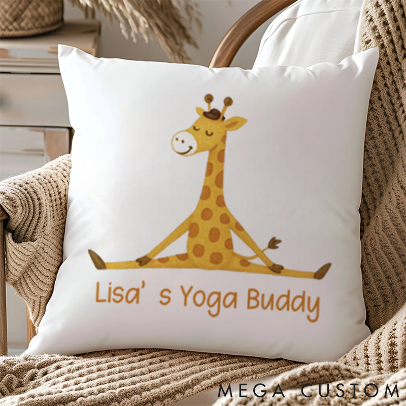 Personalized Yoga Giraffe Pillows Custom Name Yoga Pillows Gift Idea for Yoga Lover and Animal Lover