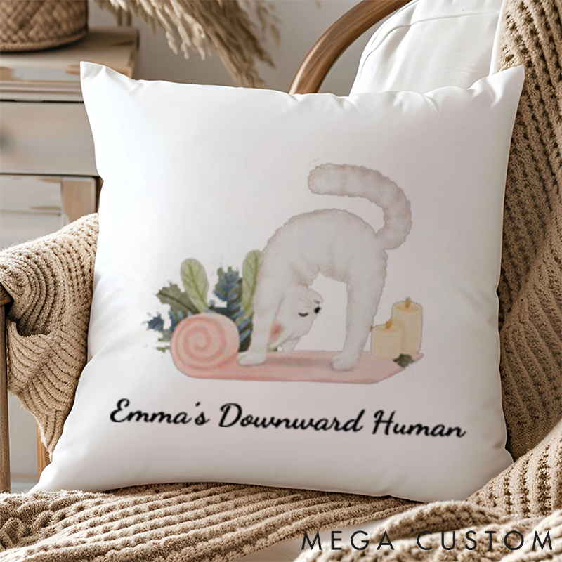 Personalized Cat Yoga Pillows with Cute Downward Pose Custom Name Yoga Pillows Gift Idea for Yoga Lover