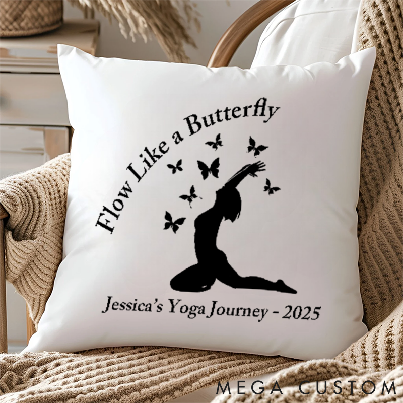 Personalized Yoga Pillows with Butterfly Flow Motif Design Can Custom Name and Year Yoga Pillows Gift Idea for Yoga Lover