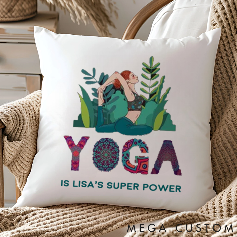 Personalized Yoga Pillow with Vibrant Yoga Motif Can Custom Name Yoga Pillows Gift Idea for Yoga Lover