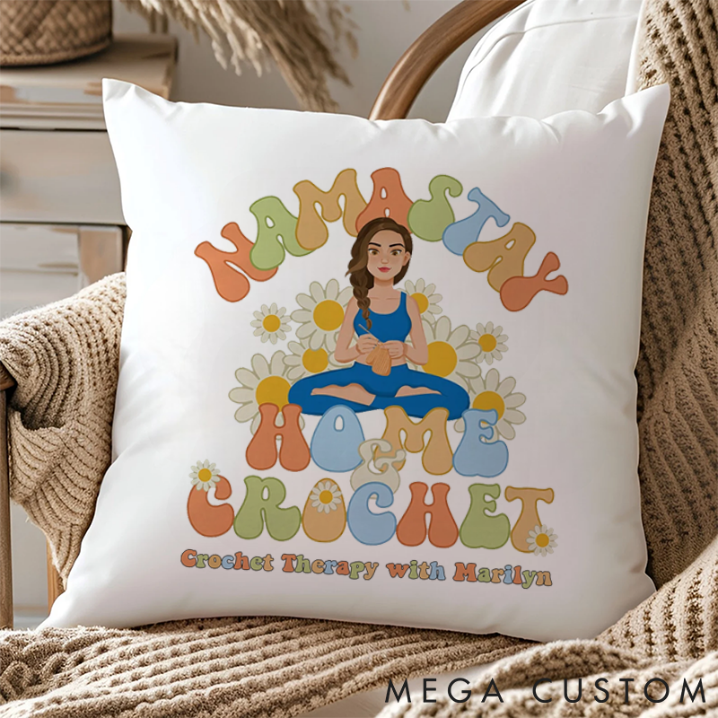Personalized Yoga Pillows with Relaxing Crochet Motif Can Custom Name Yoga Pillows Gift Idea for Yoga Lover