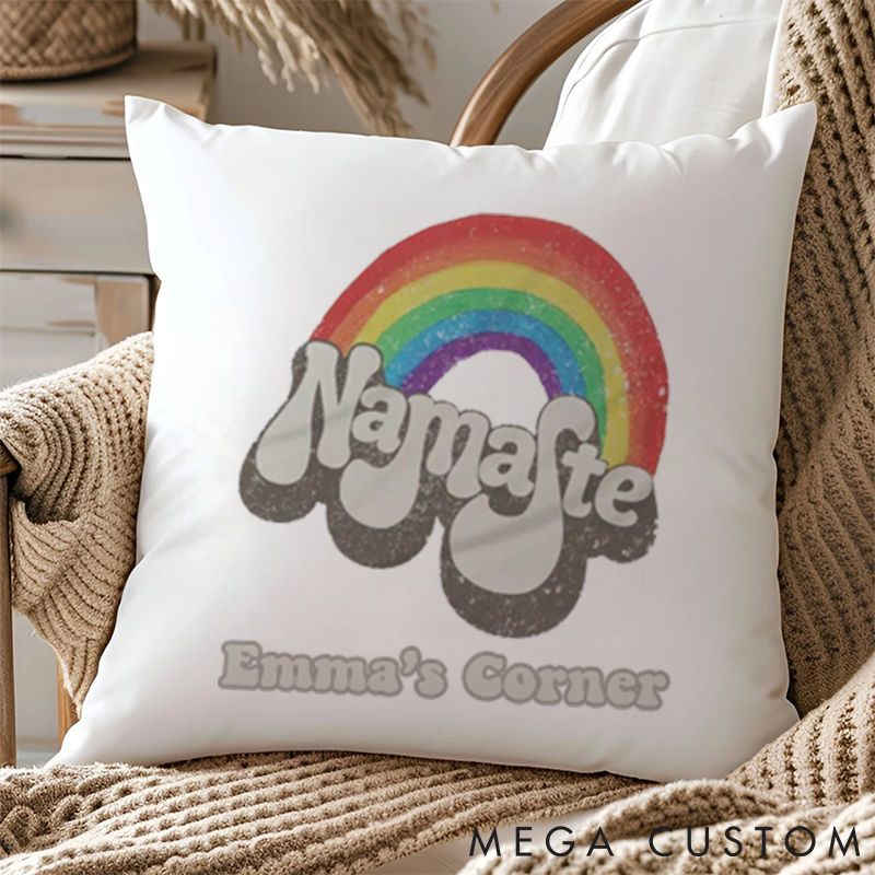 Personalized Namaste Rainbow Pillows with Retro Vibes Custom Name Yoga Pillows Gift Idea for Yoga Lover