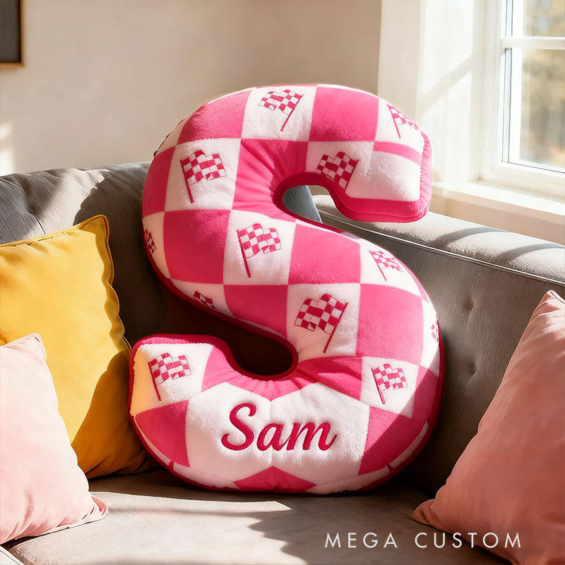 Personalized Checkered Flag Pillow Custom Name 3D Graphic Print Cushion Gift for Racers and Car Lovers