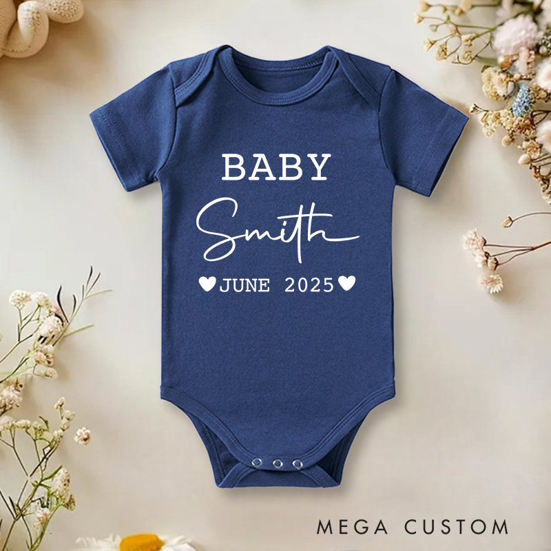 Personalized Personalised Last Name Birth Announcement Baby Onesie Newborn Gift