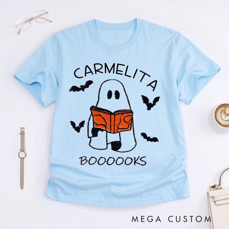 Personalized Booooks Classic T-Shirts Librarian Shirt Halloween Shirt Ghost Reading Shirt Reading Halloween Gift for Book Lover Shirt
