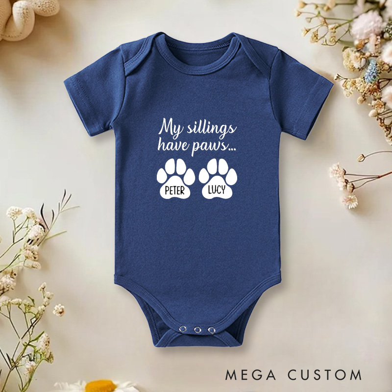 Personalized My Siblings Have Paws Cute and Playful Design Celebrating the Love for Furry Family Members Baby Onesie