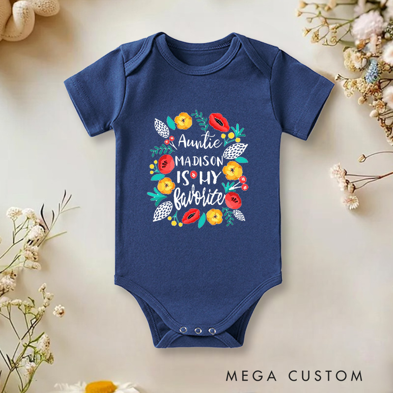 Personalized Auntie Is My Favorite Colorful Floral Celebrating Family Love Baby Onesie