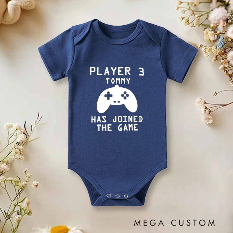 Personalized Player 3 Has Joined the Game Fun Gaming for Growing Families Baby Onesie