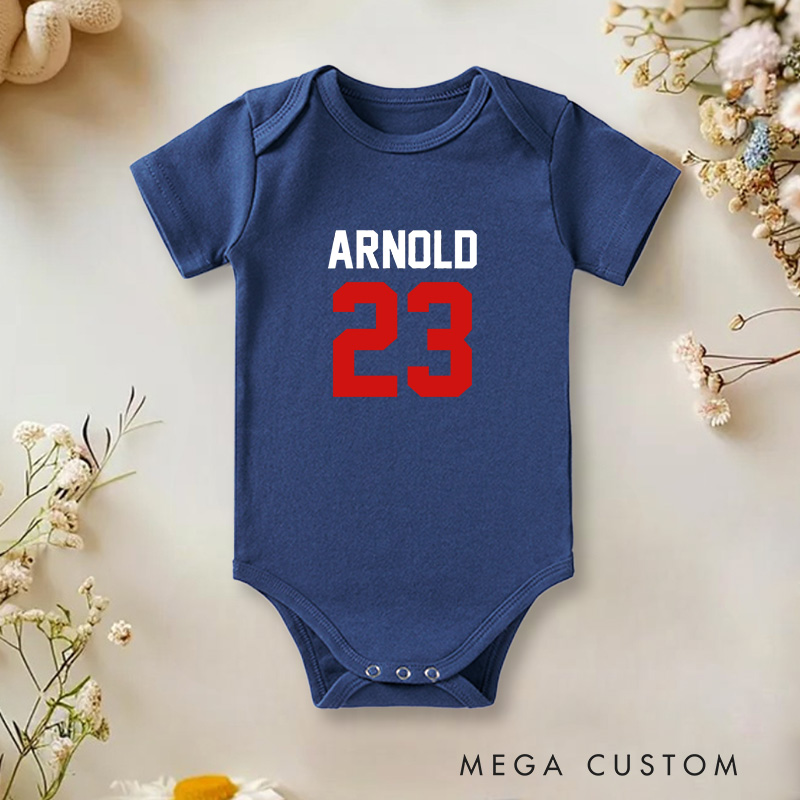 Personalized Sports Inspired Jersey Number Design Baby Onesie