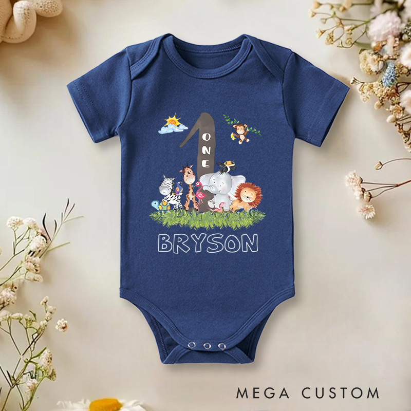 Personalized First Birthday Animals Baby Onesie Baby Gift