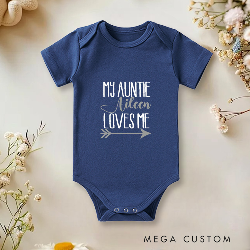 Personalized My Auntie Loves Me Sweet Arrow Themed Family Baby Onesie