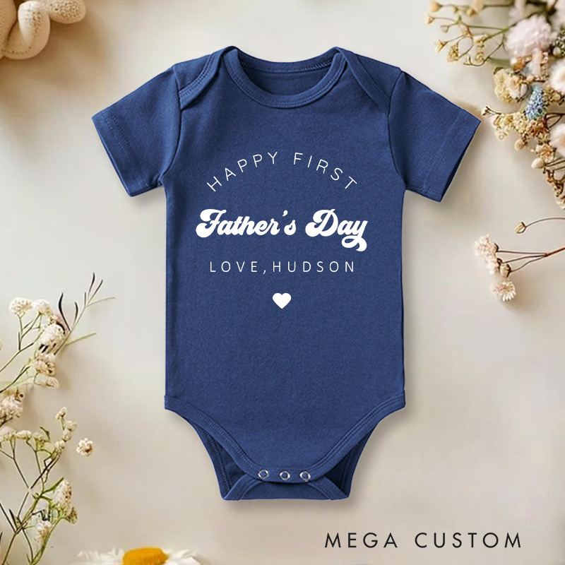 Personalized Happy First Fathers Day Baby Onesie Funny Gift for Baby