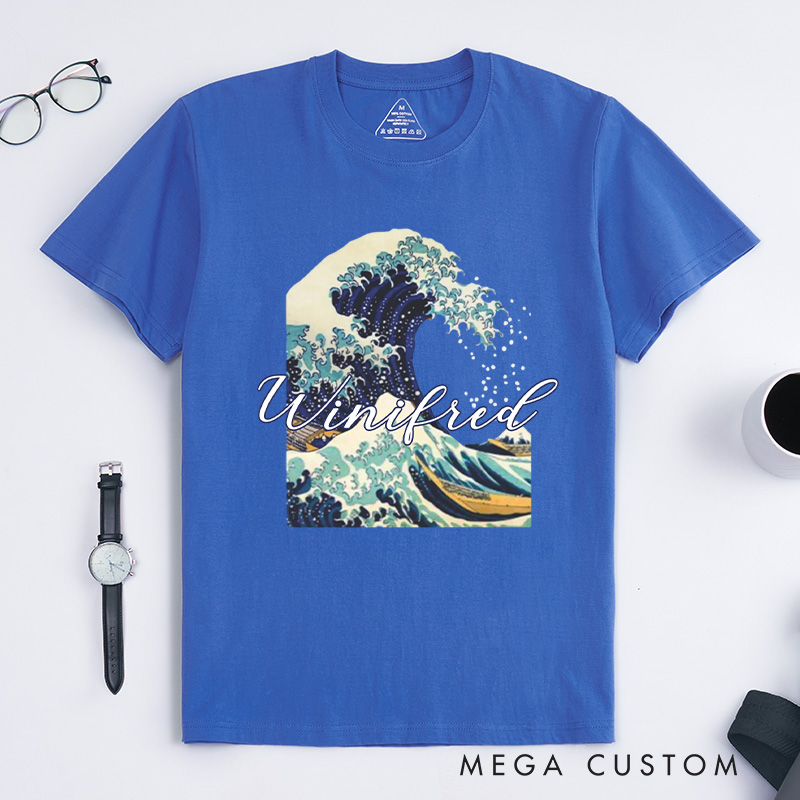 Personalized Giant Wave Classic T-Shirts Artistic Shirts Vacation Tee Customized Name Shirt Gift For Traveler